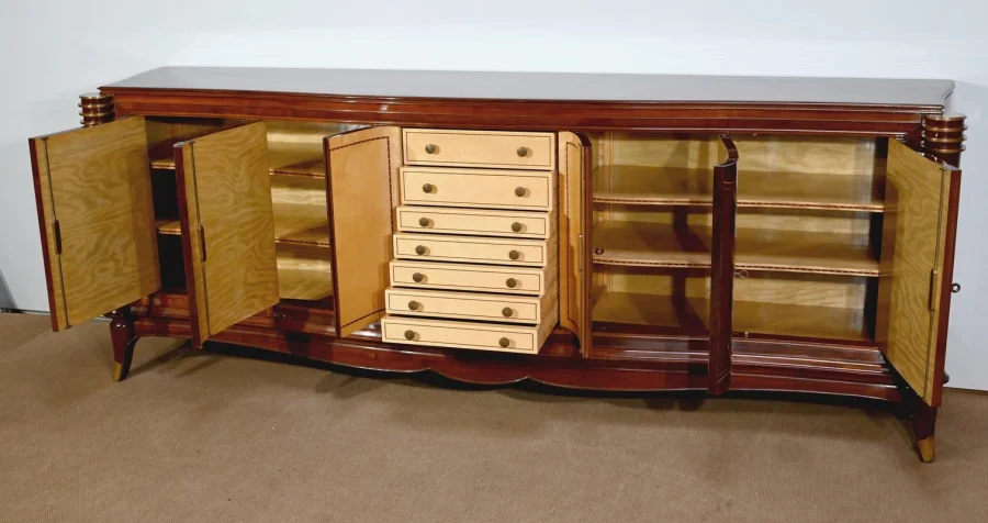 Enfilade 5 portes en Palissandre de Rio, attribuée à J.Leleu, Art Deco – 1940