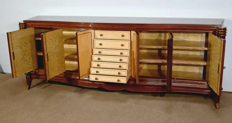 Enfilade 5 portes en Palissandre de Rio, attribuée à J.Leleu, Art Deco – 1940