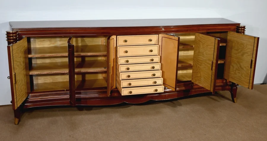 Enfilade 5 portes en Palissandre de Rio, attribuée à J.Leleu, Art Deco – 1940