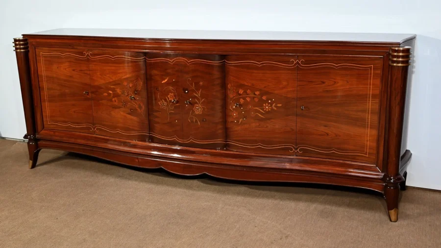 Enfilade 5 portes en Palissandre de Rio, attribuée à J.Leleu, Art Deco – 1940