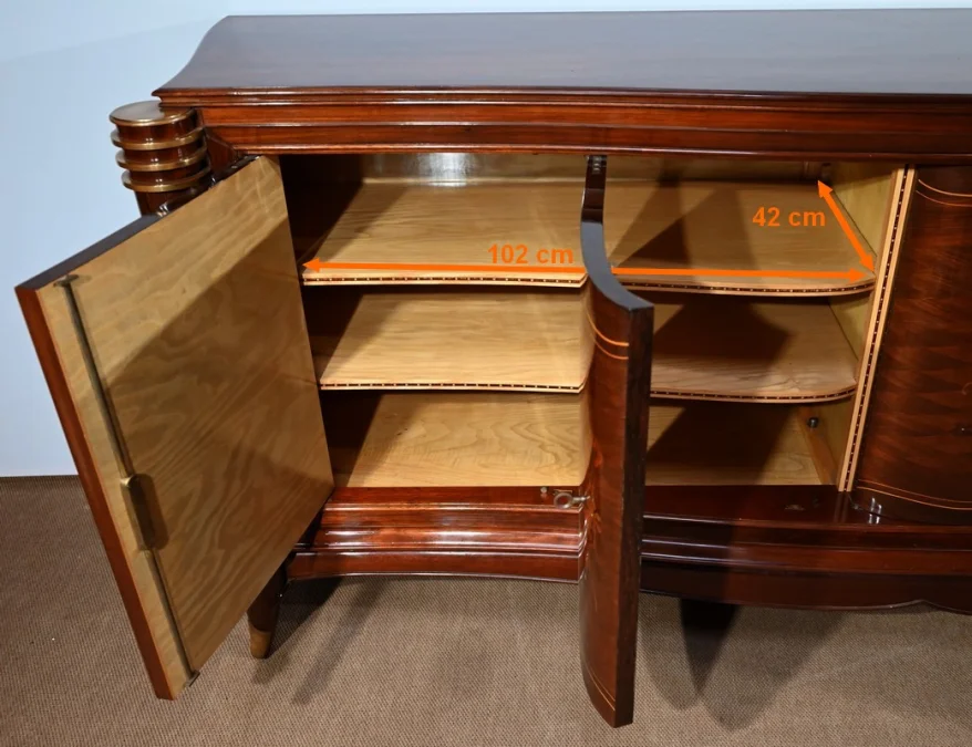 Enfilade 5 portes en Palissandre de Rio, attribuée à J.Leleu, Art Deco – 1940