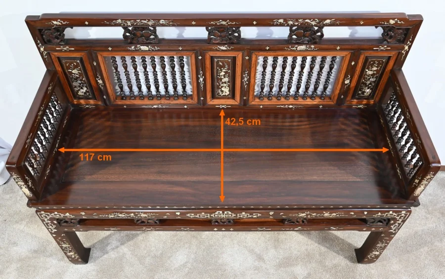 Petite Banquette Indochinoise en Palissandre – Fin XIXe