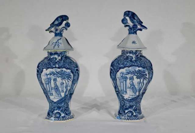 PAIR OF DELFT STYLE VASES