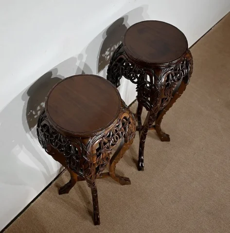Paire de Grandes Sellettes Asiatiques en Palissandre – XXe
