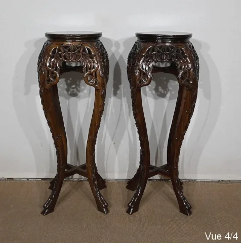Paire de Grandes Sellettes Asiatiques en Palissandre – XXe