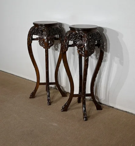 Paire de Grandes Sellettes Asiatiques en Palissandre – XXe