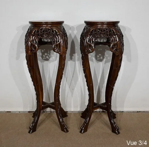 Paire de Grandes Sellettes Asiatiques en Palissandre – XXe