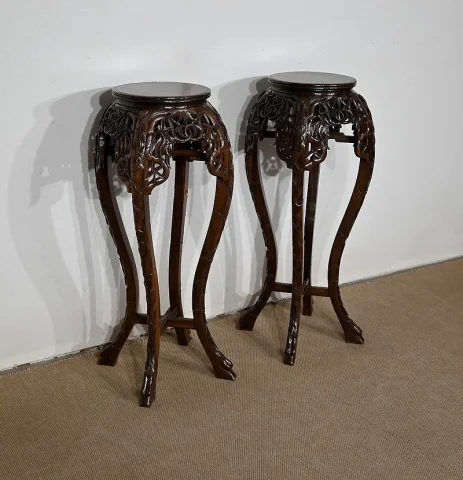 Paire de Grandes Sellettes Asiatiques en Palissandre – XXe