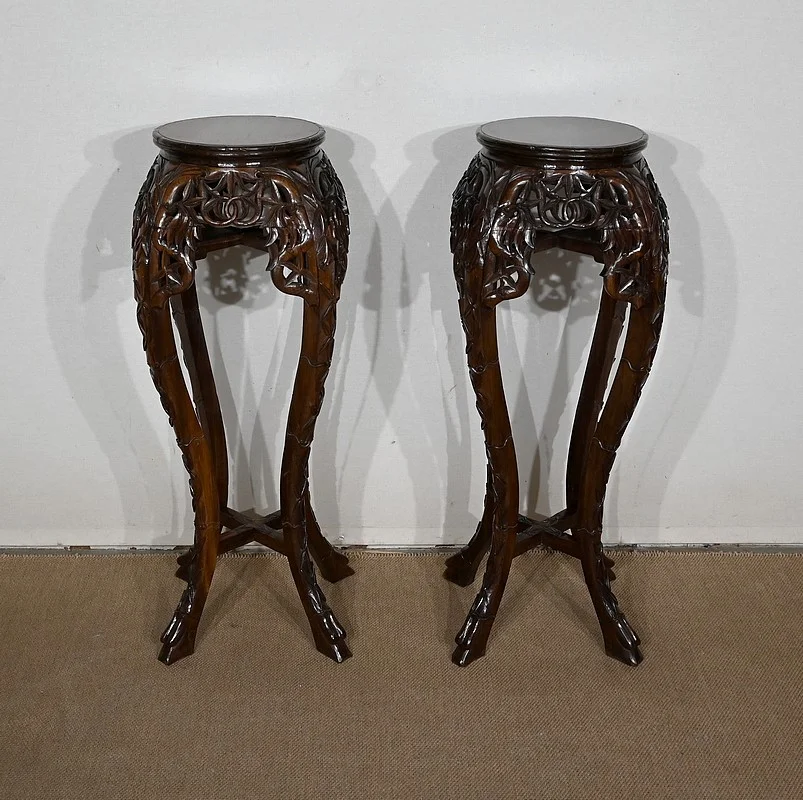 Paire de Grandes Sellettes Asiatiques en Palissandre – XXe