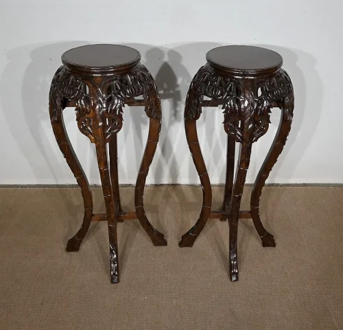 Paire de Grandes Sellettes Asiatiques en Palissandre – XXe