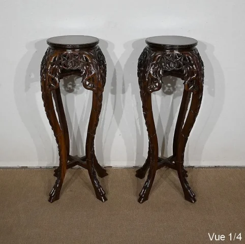 Paire de Grandes Sellettes Asiatiques en Palissandre – XXe