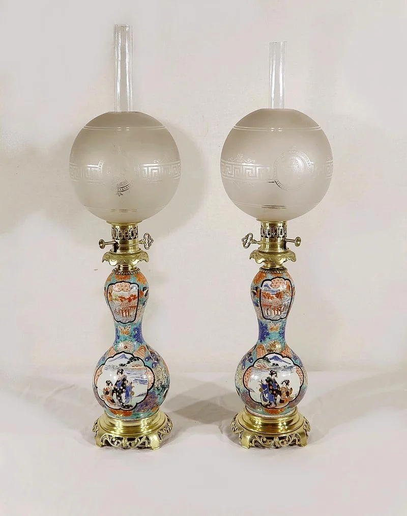 Paire de Lampes à Pétrole, époque Napoléon III – Milieu XIXe