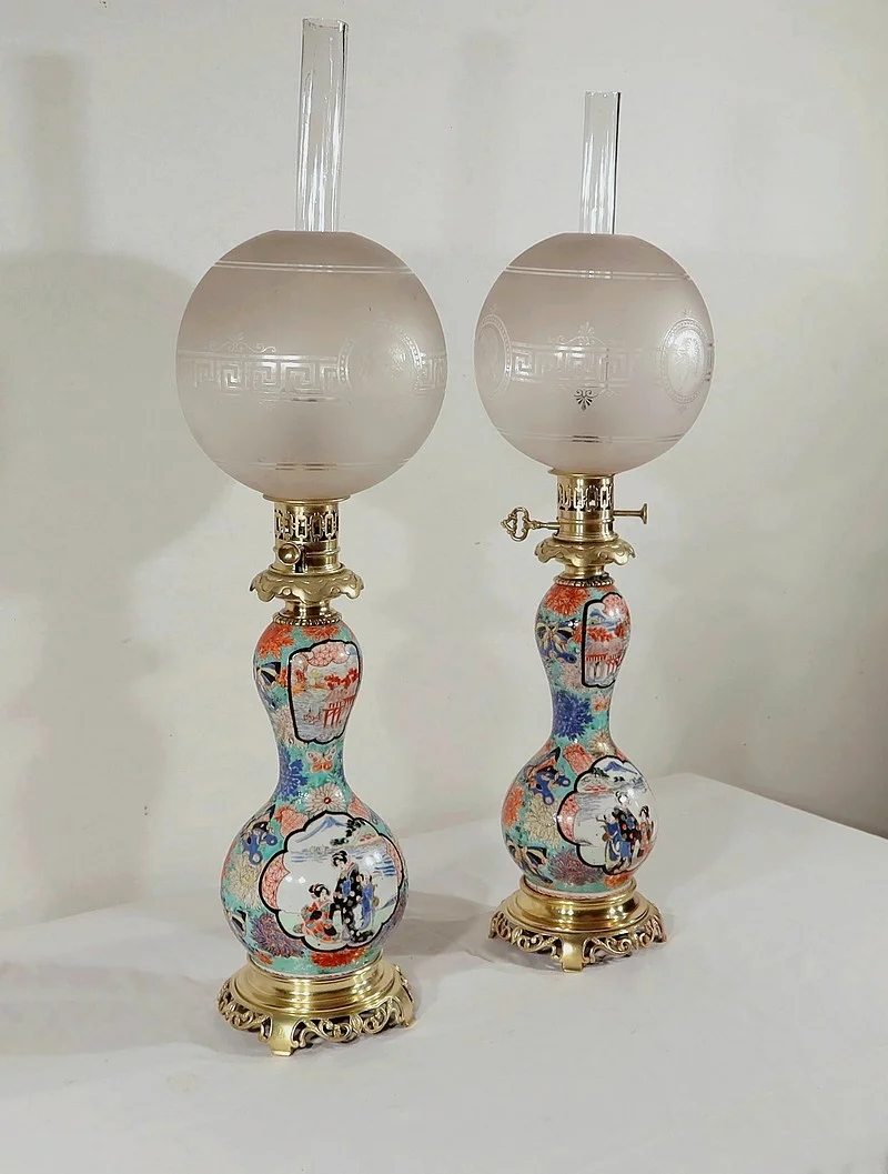 PAIR OF NAPOLEON III PERIOD PETROL LAMPS