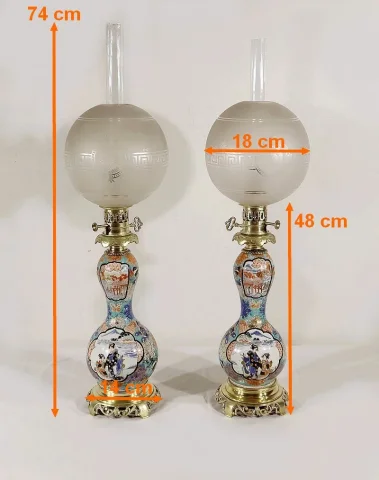Paire de Lampes à Pétrole, époque Napoléon III – Milieu XIXe