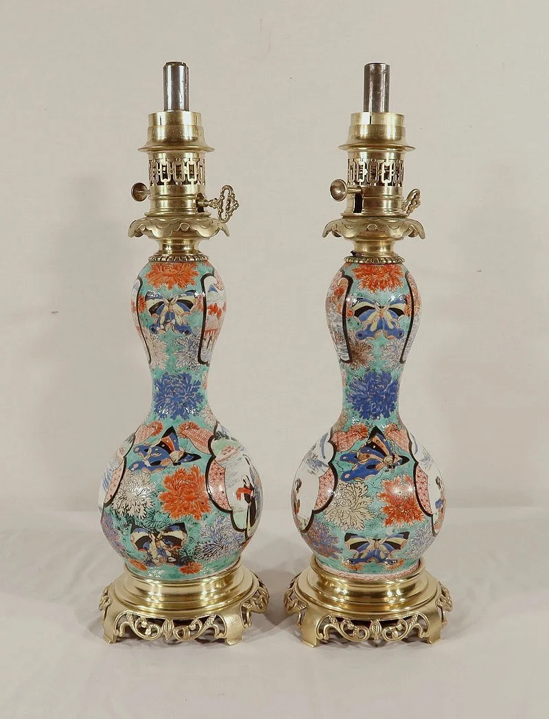 PAIR OF NAPOLEON III PERIOD PETROL LAMPS