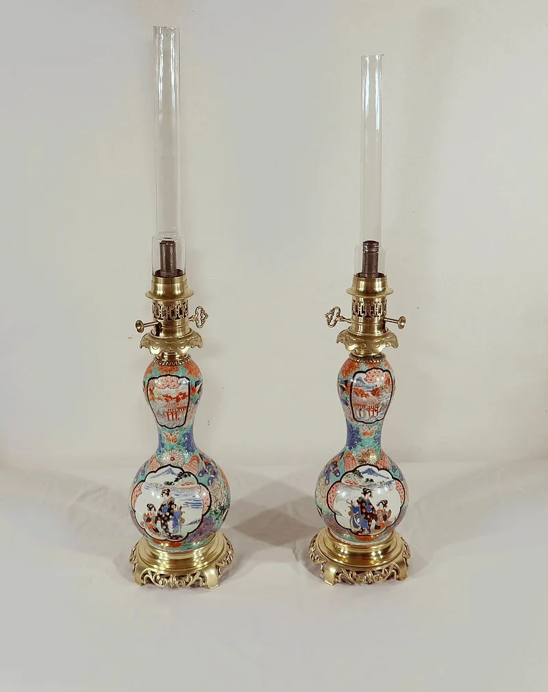 PAIR OF NAPOLEON III PERIOD PETROL LAMPS