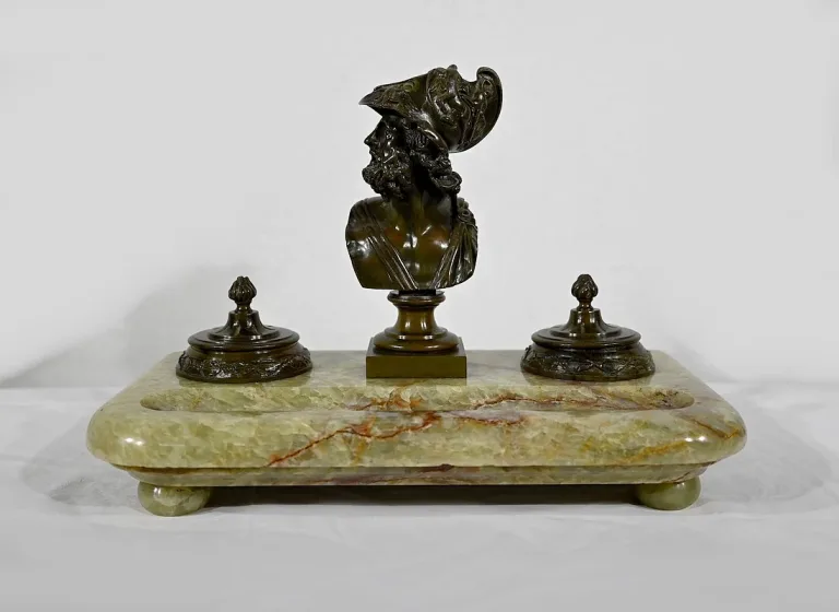 Important Encrier en Onyx du Pakistan et Bronze – Fin XIXe