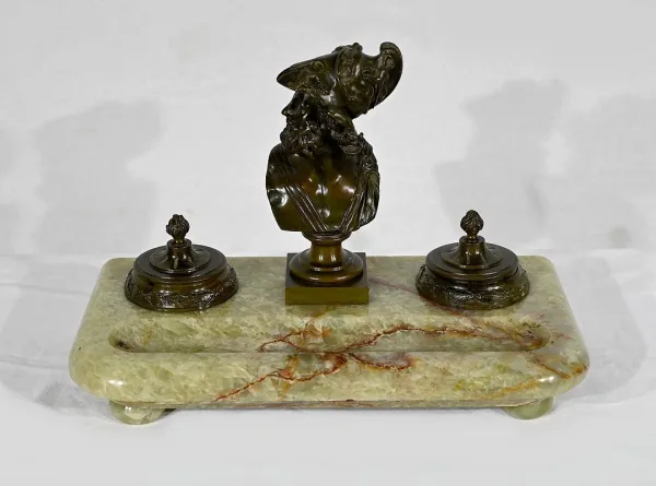 Important Encrier en Onyx du Pakistan et Bronze – Fin XIXe