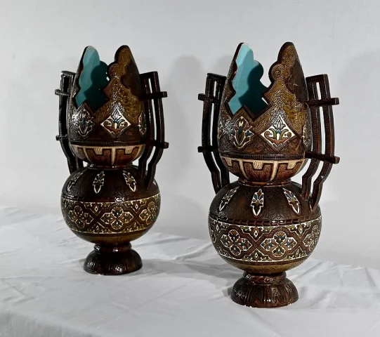 Importants Vases Cloisonnés en Céramique, Hispano-Mauresque - Fin XIXe