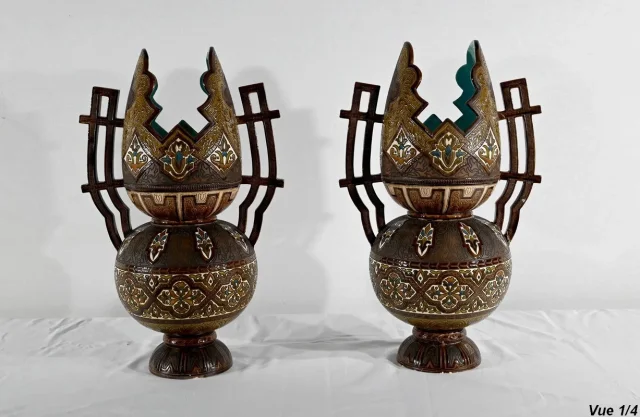 Importants Vases Cloisonnés en Céramique, Hispano-Mauresque - Fin XIXe