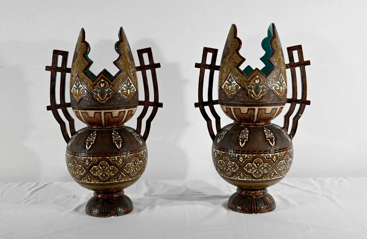 Importants Vases Cloisonnés en Céramique, Hispano-Mauresque - Fin XIXe
