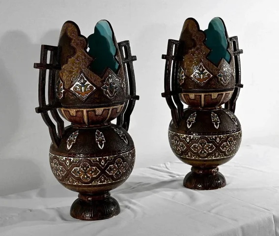 Importants Vases Cloisonnés en Céramique, Hispano-Mauresque - Fin XIXe