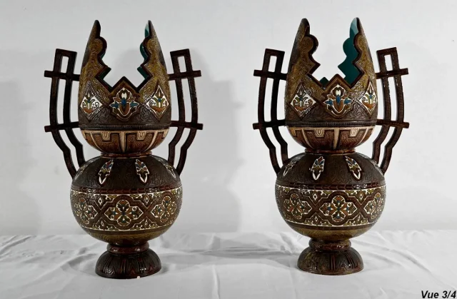 Importants Vases Cloisonnés en Céramique, Hispano-Mauresque - Fin XIXe