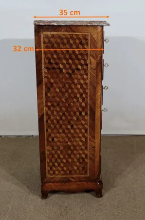 Petit Chiffonnier en Marqueterie de bois précieux, époque Napoléon III – Milieu XIXe