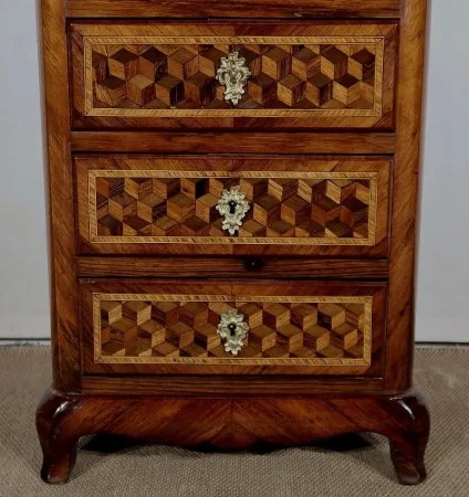 Petit Chiffonnier en Marqueterie de bois précieux, époque Napoléon III – Milieu XIXe
