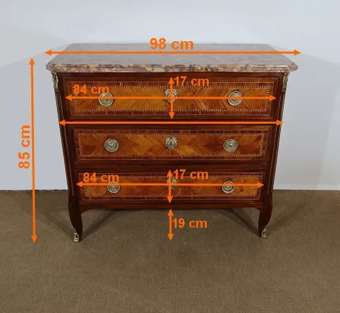 Petite Commode en Marqueterie de Bois Précieux, estampillée C-M. Magnien, époque Louis XVI – XVIIIe