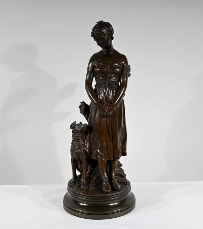 Bronze « La Jeune Femme au Chien », signé E-L.Truffot – 2ème moitié du XIXe