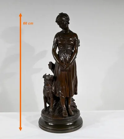 Bronze « La Jeune Femme au Chien », signé E-L.Truffot – 2ème moitié du XIXe