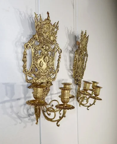 Importante Paire d’Appliques à 3 branches en bronze doré, Napoléon III – Milieu XIXe