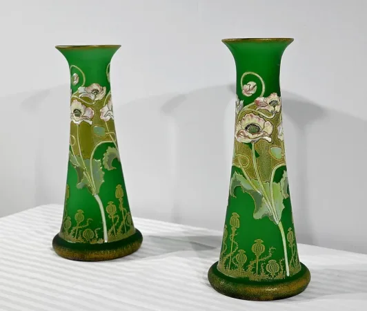 Paire de Vases en Pâte de Verre, Legras, Art Nouveau – Fin XIXe