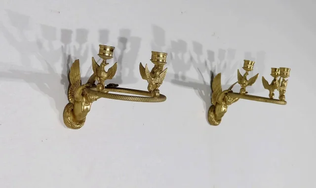 Paire d’Appliques Porte-bougies en Bronze doré, Empire – Début XIXe