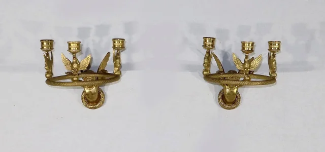 Paire d’Appliques Porte-bougies en Bronze doré, Empire – Début XIXe