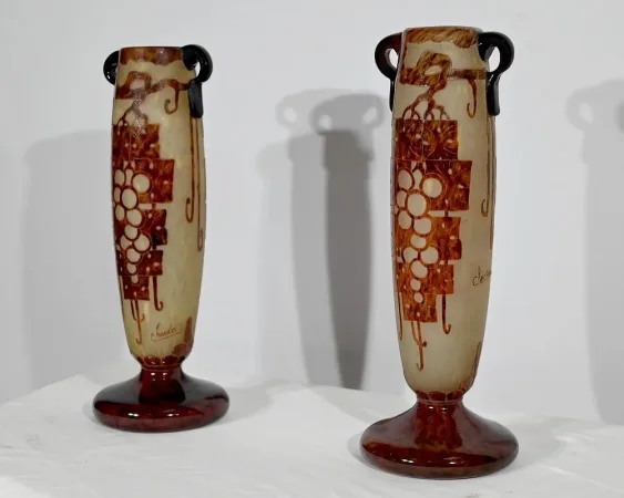 Paire de Vases « Le Verre Français », signés Charder, Art Déco – 1927