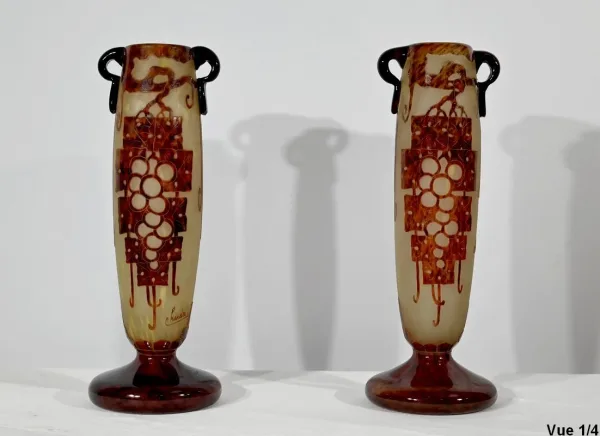 Paire de Vases « Le Verre Français », signés Charder, Art Déco – 1927