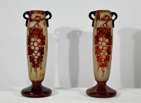 Paire de Vases « Le Verre Français », signés Charder, Art Déco – 1927