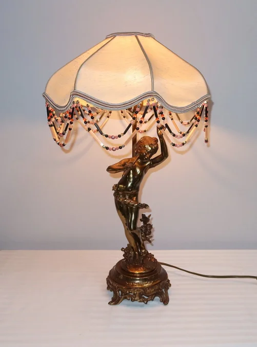 SPELTER LAMP WITH  CHERUB FLUTIST