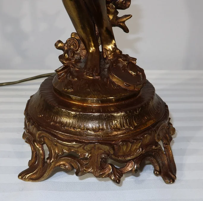 SPELTER LAMP WITH  CHERUB FLUTIST