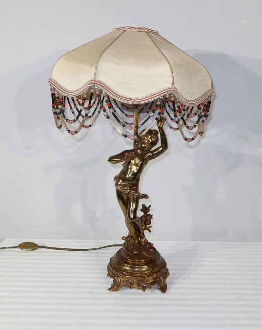 SPELTER LAMP WITH  CHERUB FLUTIST