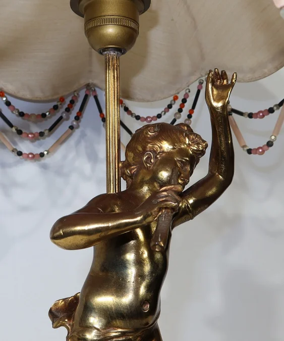 SPELTER LAMP WITH  CHERUB FLUTIST