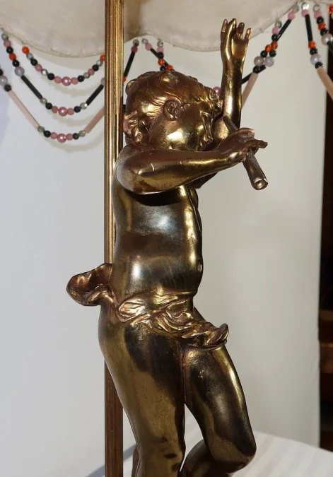 SPELTER LAMP WITH  CHERUB FLUTIST