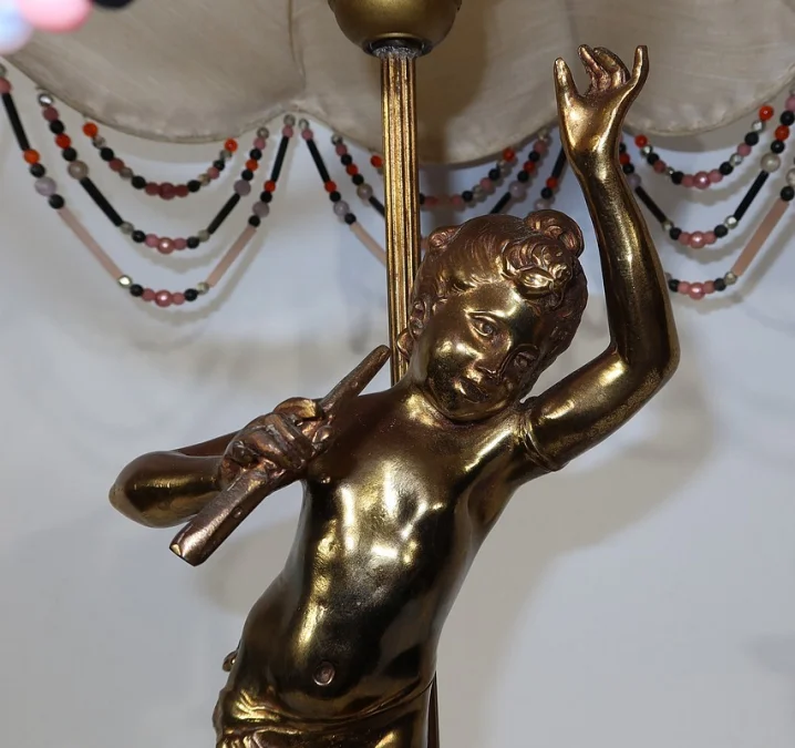 SPELTER LAMP WITH  CHERUB FLUTIST