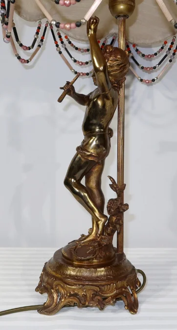 SPELTER LAMP WITH  CHERUB FLUTIST