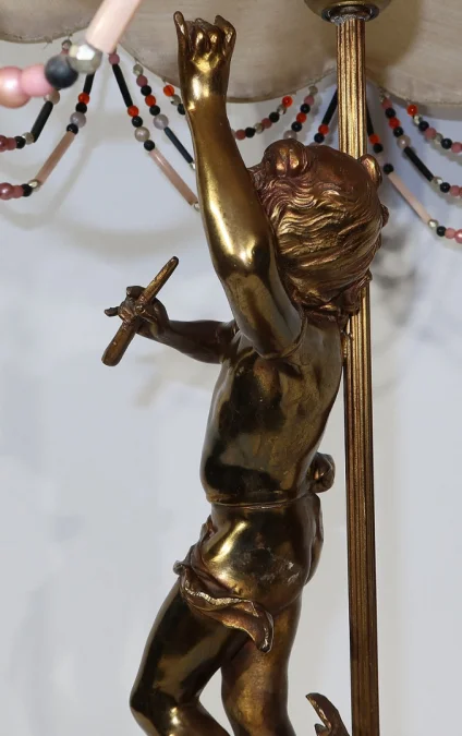 SPELTER LAMP WITH  CHERUB FLUTIST
