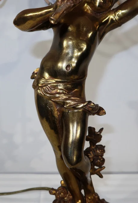 SPELTER LAMP WITH  CHERUB FLUTIST