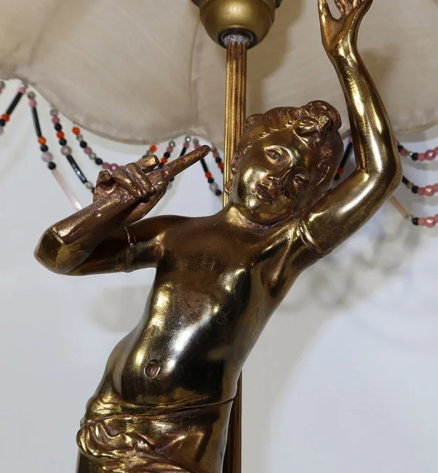 SPELTER LAMP WITH  CHERUB FLUTIST