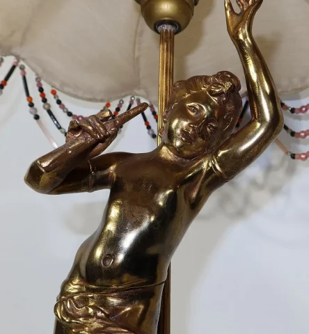 SPELTER LAMP WITH  CHERUB FLUTIST